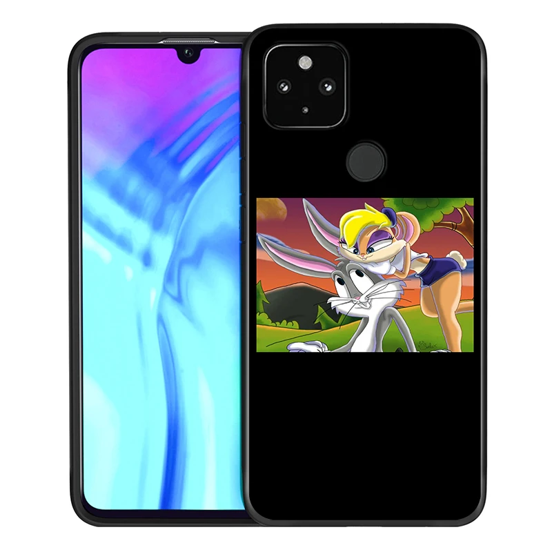

Fashion Cute Rabbit Shockproof Cover for Google Pixel 5 4 4a XL 5G Black TPU Soft Phone Case