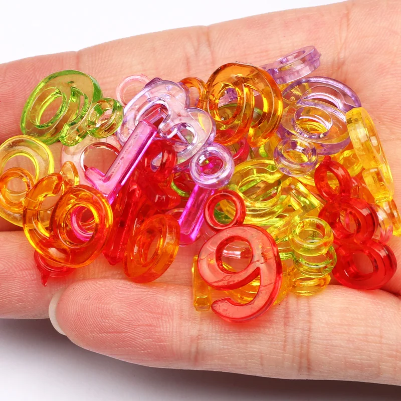 

30pcs/lot Color Mixed Number Shape Loose Spacer Beads 9-22mm Transparent Acrylic Beads For Jewelry Making DIY Accessories