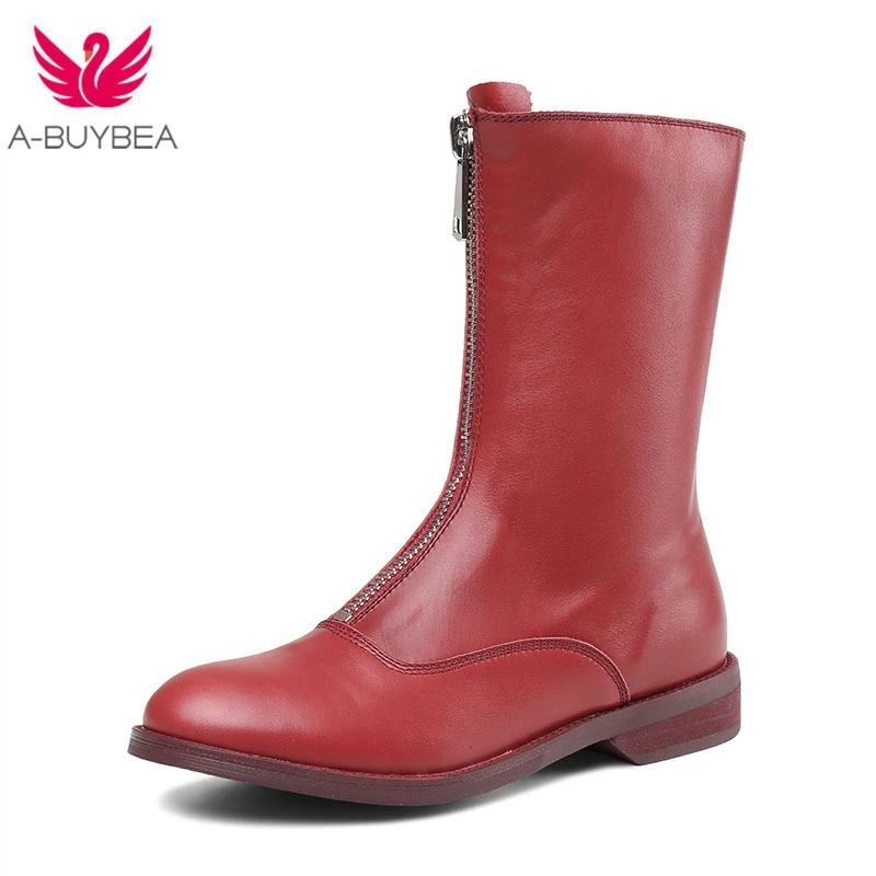 Зимние сапоги до середины икры из натуральной кожи в европейском и американском