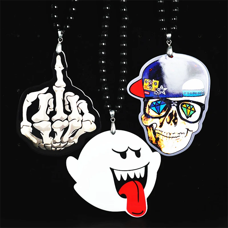

New creative exaggerated red tongue skull middle finger diamond skull punk men's pendant necklace jewelry accessories wholesale