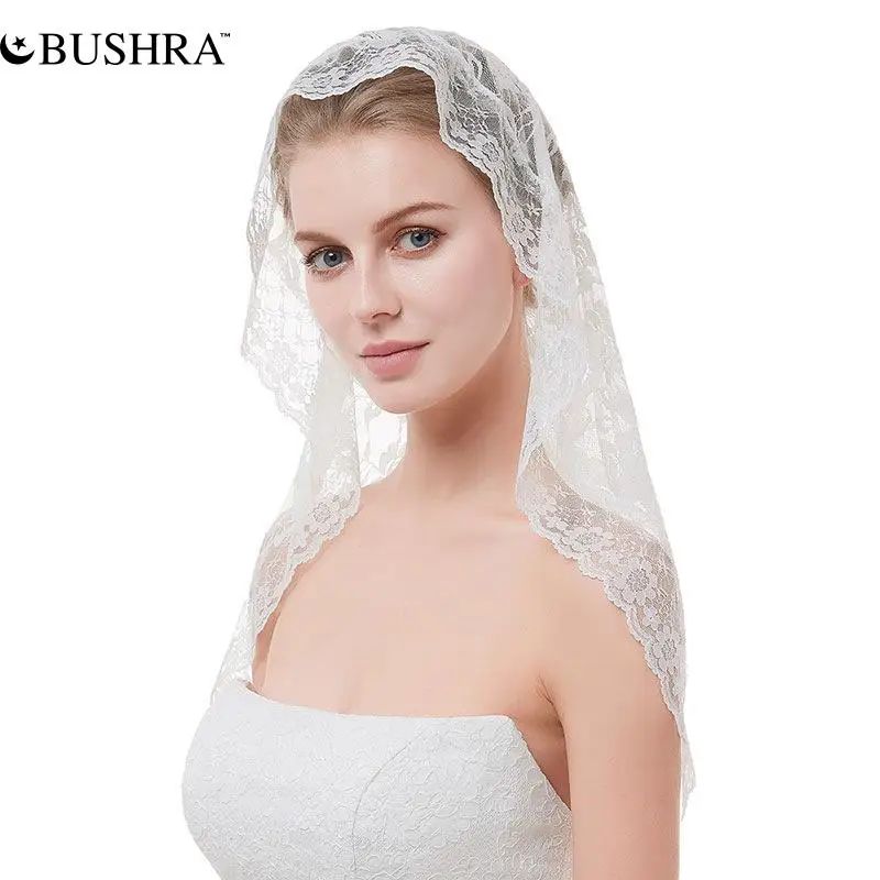

BUSHRA 2022 New The Bride Lace Veil Brief Paragraph Shawl Turban Muslim Tire Monolayer Covering Veil