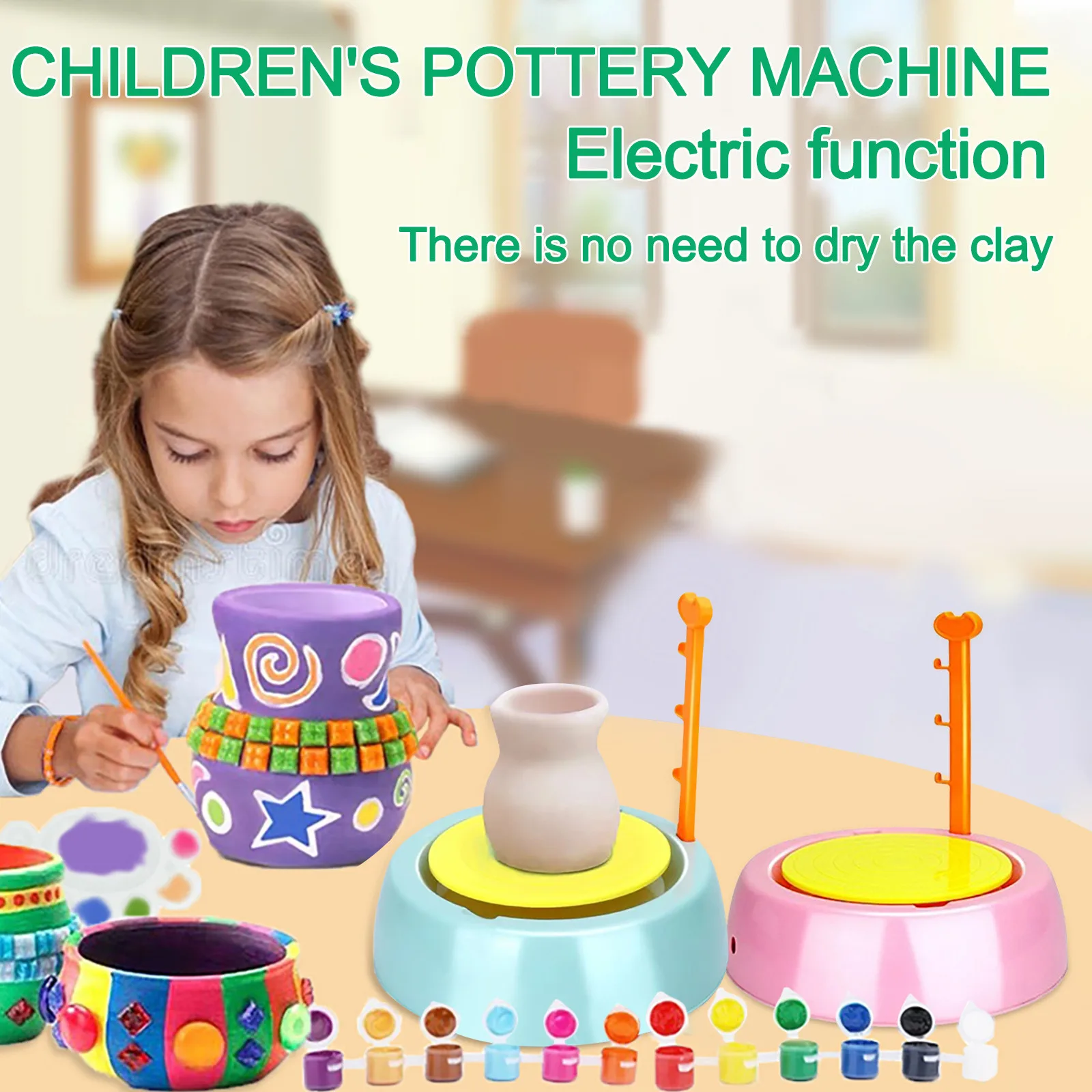 

Creative Children's Primary School Students Hand-made DIY Soft Clay Electric Pottery Wheel Tool Art Crafts Toy For Boy And Girl
