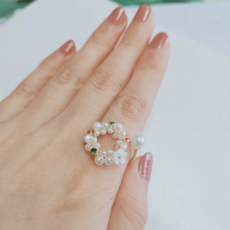DAIMI 2-3mm Pearl Ring White Garland Rings For Women Adjustable | Украшения и аксессуары