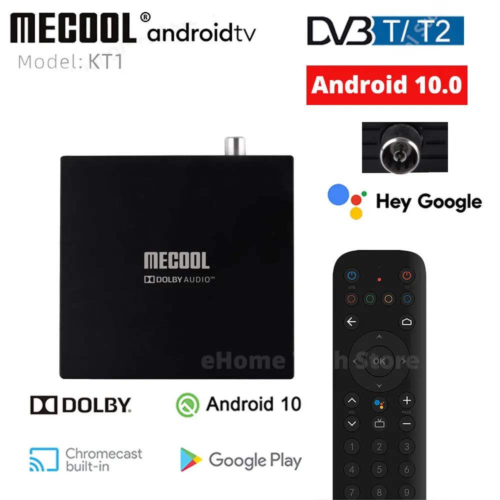MECOOL KT1 Android TV 10 DVB тюнер приемник DVB-T2 Amlogic S905X4 телеприставка BT 4,2 WiFi 2,4G/5G LAN Dolby декодер ТВ коробка