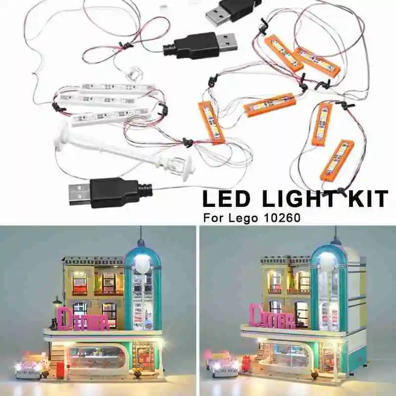 

LED Lighting Kit Building Block Assembly Diy Lamp Suitable For Lego Creator 10260 Diner Block Downtown Building Expert W9B0