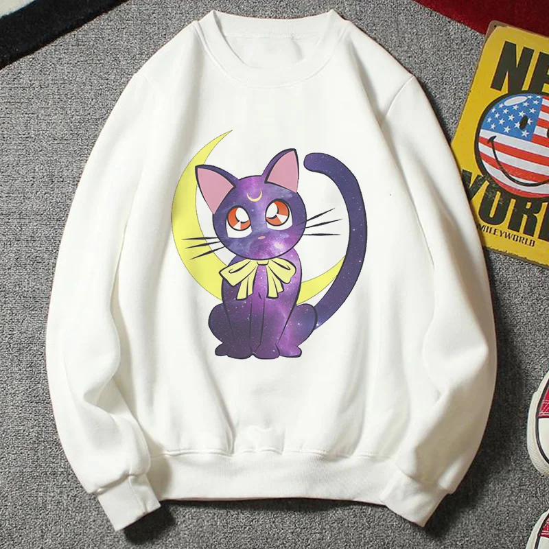 Новая толстовка женская Kawaii Мода плюс размер повседневная одежда Harajuku Мультфильм Ulzzang стиль Сейлор Мун Толстовка забавная половина Толстовка