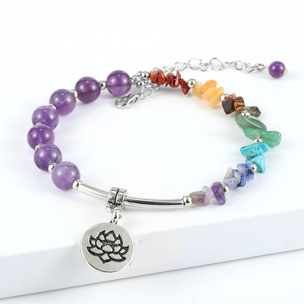 Женский браслет из натурального камня 7 чакр необычный кристаллический гравий