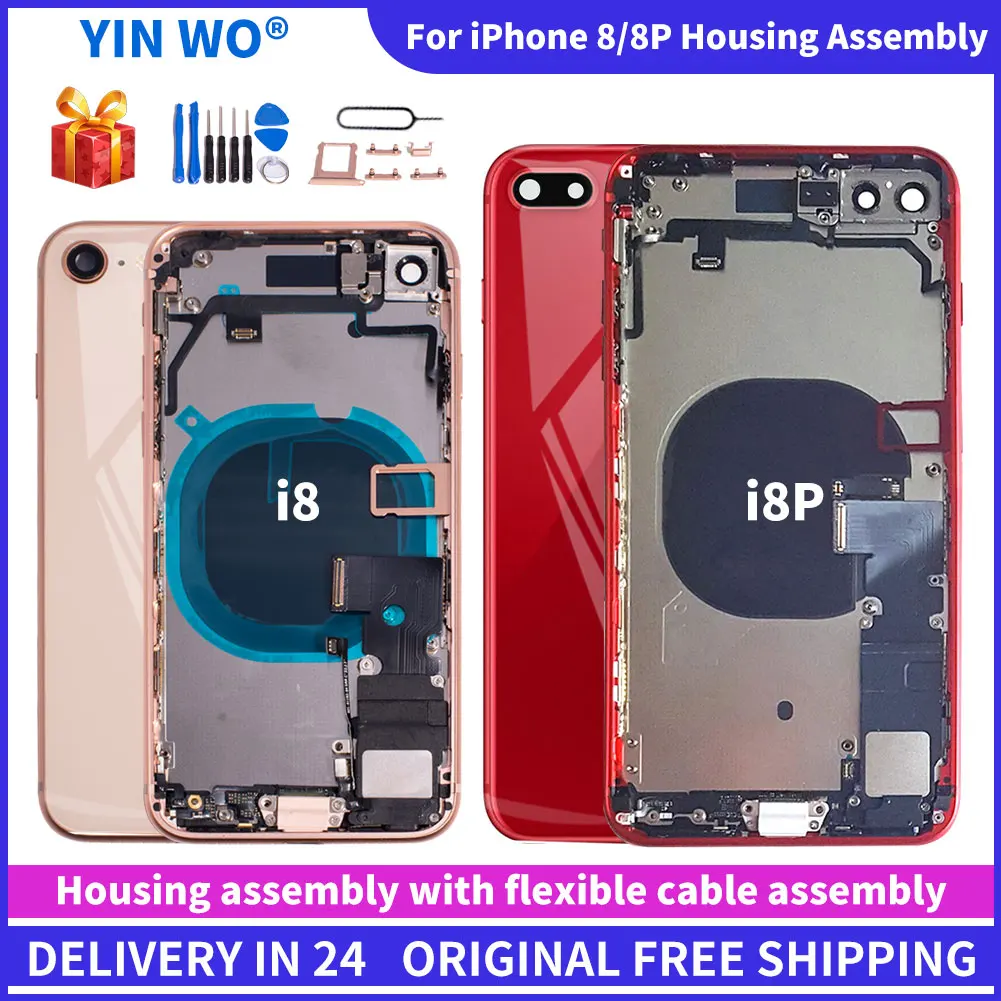 

8P Full Back Housing For iPhone 8 8G 8 Plus Middle Frame Chassis Battery Door stylet Body With Flex Cable Parts Assembly Tools