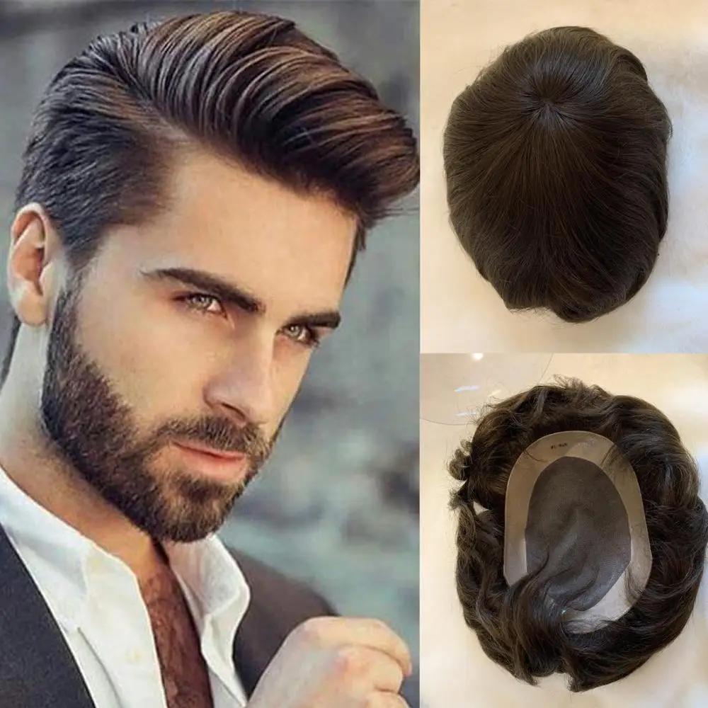BYMC Human Hair Toupee for Men, European Human Hair Pieces for Men with 10