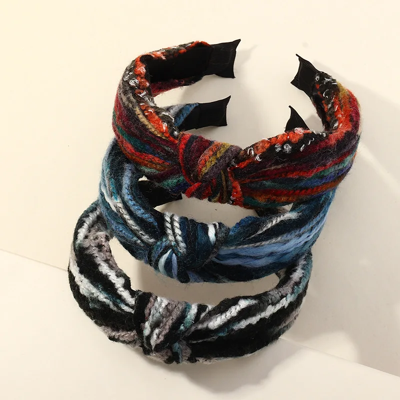 

Knitted Coarse Wool Knotted Headband Striped Hairwear Head Hoop Clip Women's Hair Accessories
