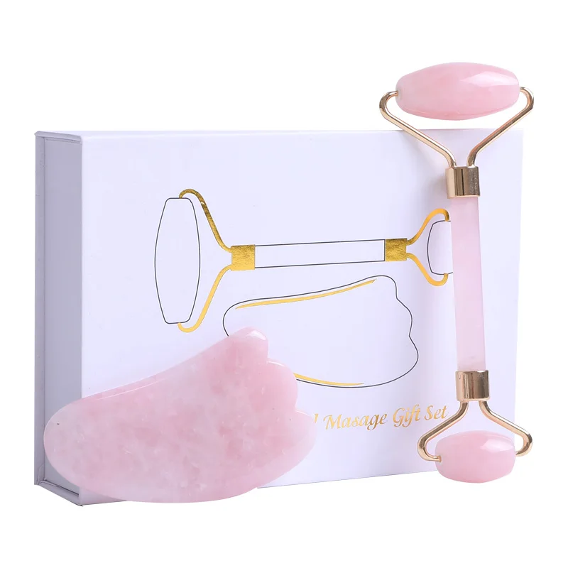Розовый кварц Нефритовый ролик для гуаши скребок лица массажер похудения