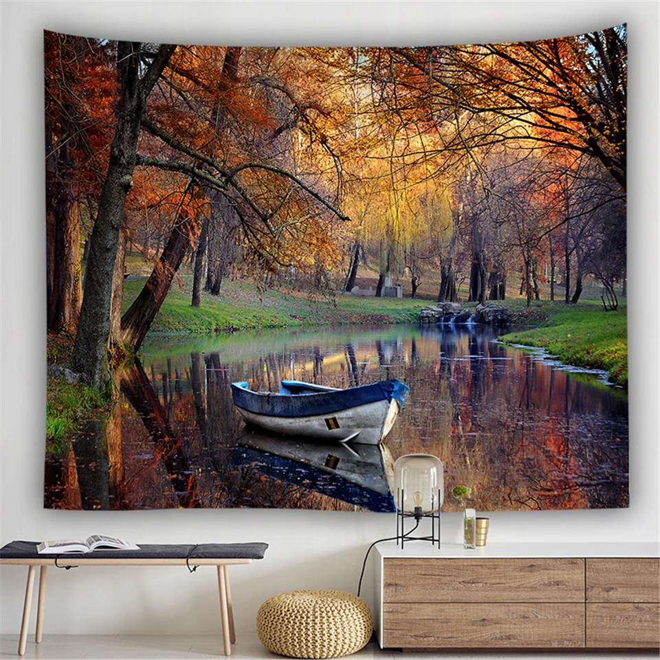 Настенный гобелен с природными пейзажами лес горы река хиппи декор в стиле бохо