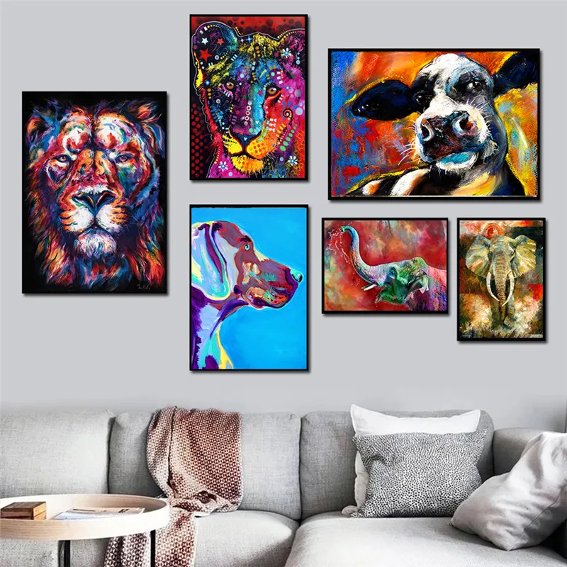 

Animals Graffiti Art Canvas Paintings Abstract Elephant Leopard Lion Colourful Poster Print Wall Art Picture for Room Home Decor