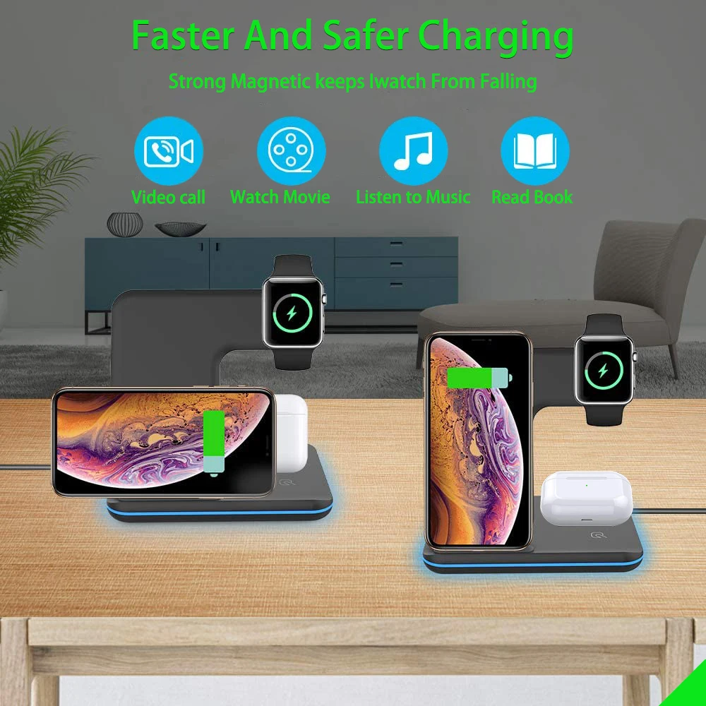 15w fast qi wireless charger stand for samsung s10 s9 iphone 11 xs xr x 8 10w 3 in 1 charging dock for apple watch 5 4 3 airpods free global shipping
