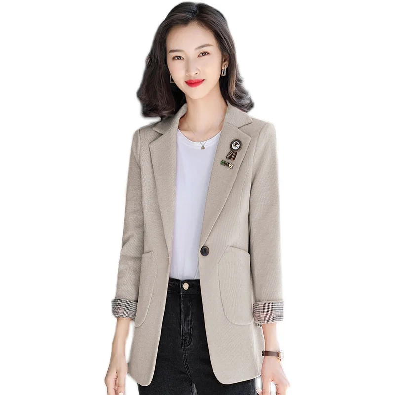 

Casual Single Button Women Fall Winter Blazer Jacket Female Outerwear Fashion Apricot Pink Black Ladies Coat 2021