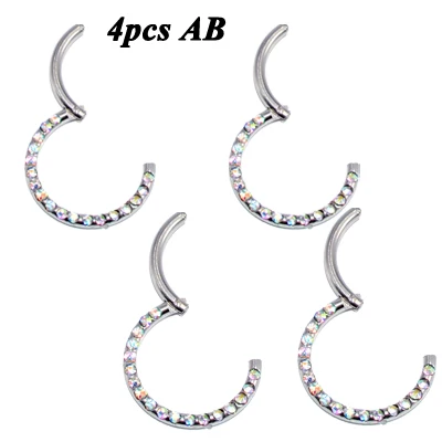 4PCS Silver AB 4 шт. 361L хирургическая сталь кристалл шарнирный сегмент пирсинг для носовой перегородки нос кольцо ниппель кликер шпилька для уха серьги для губ пирсинг - Окраска металла: 4PCS Silver AB
