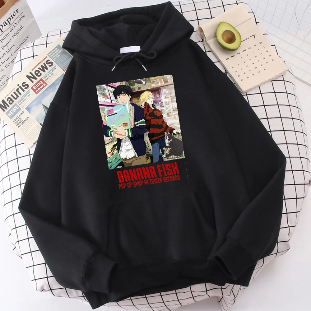 

Banana Fish Anime Cartoons Print Hoody Mens Crewneck Fleece Sweatshirts Fashion Pocket Hoodie Pullover Autumn Warm Hoodies Men