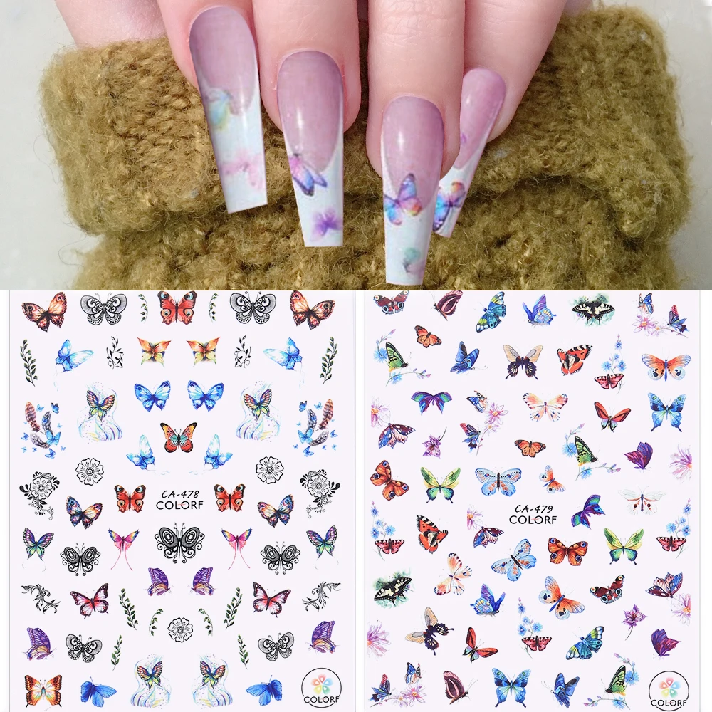 

DIY Nail Stickers Colourful Butterfly Adhesive Transfer Beautiful Decals 3D Nail Accessories Art Decoration Design for Nails