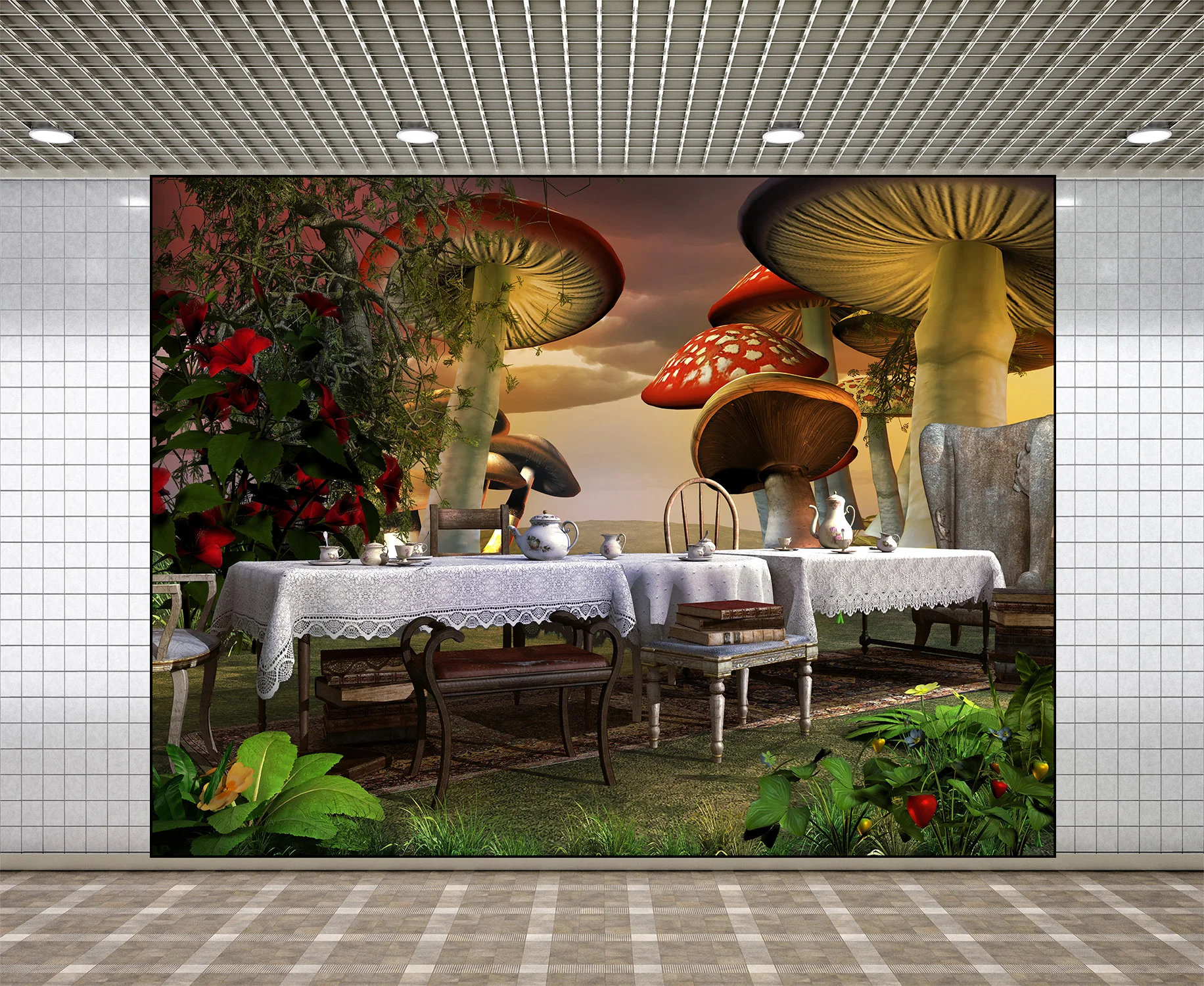 Фотофон Lyavshi Алиса в стране чудес Банкет Ковер грибы день рождения вечевечерние