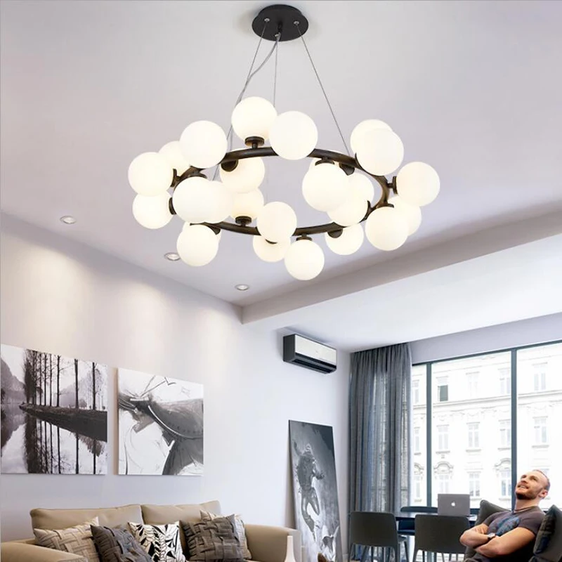 

Modern Ceiling Lights Creative Art Design Nordic Simple Living Room Restaurant Clothing Store 25 Heads Round Glass Ball Lamps