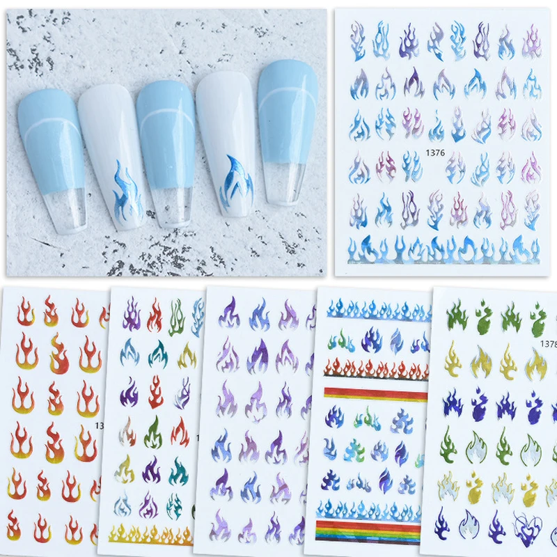 

Nail Stickers Back Glue Laser Color Multiple Styles Flame Designs Nail Decal Decoration Tips For Beauty Salons