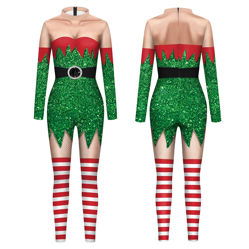 Женский костюм для взрослых на Рождество с цифровым принтом приталенный