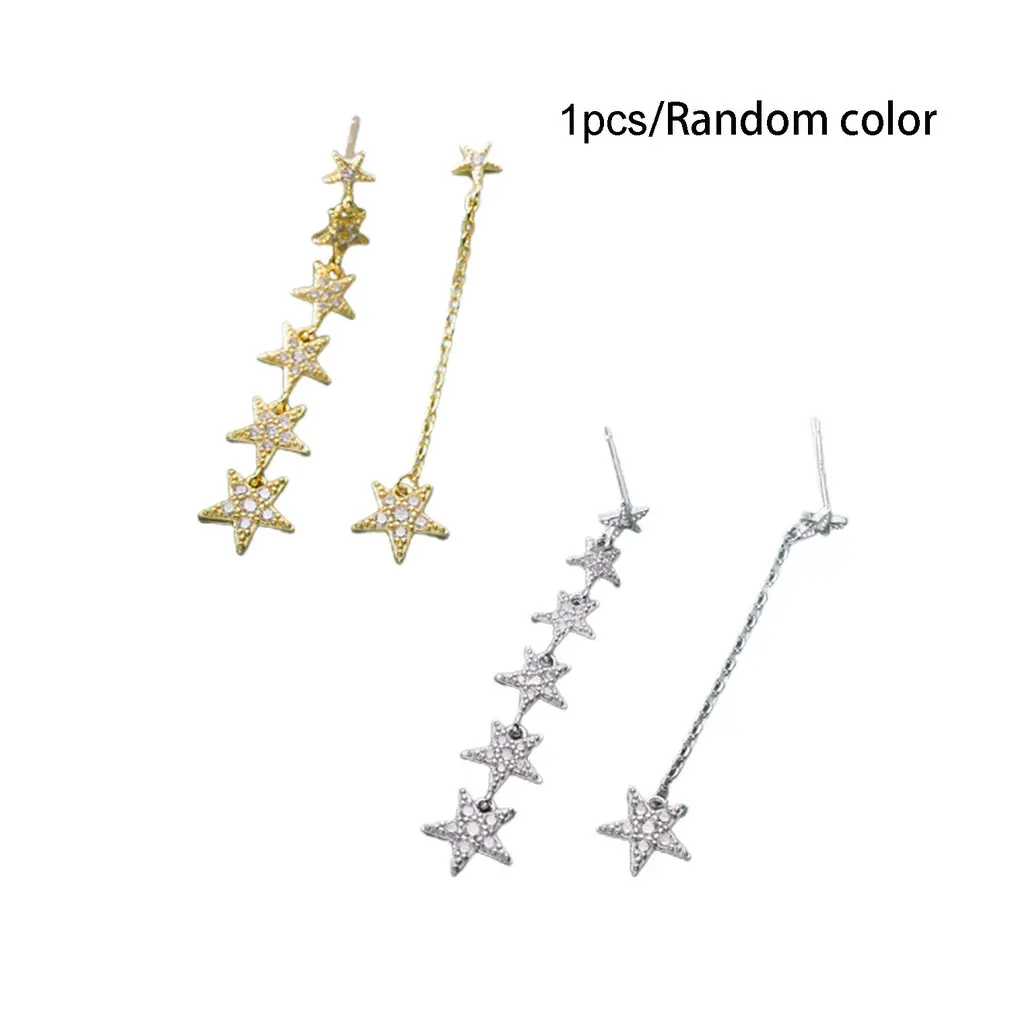

1 Pair Luxury Cubic Zirconia Long Star Drop Earrings Women 925 Sterling Silver Party Jewelry Asymmetric Earrings Random Color