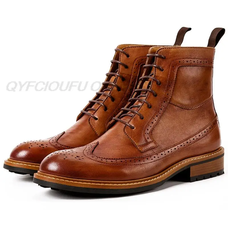 

QYFCIOUFU New Men Martins Boots Leather High Quality Vintage Ankle Boots Handmade Lace Up Booties Western Boots Chelsea Boots
