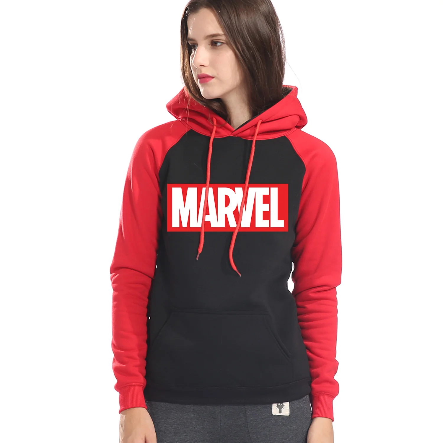 Женские толстовки с капюшоном реглан MARVEL, Новое поступление, толстовки с капюшоном, Женская Повседневная Осенняя спортивная одежда с капюшоном реглан - Цвет: red black 6