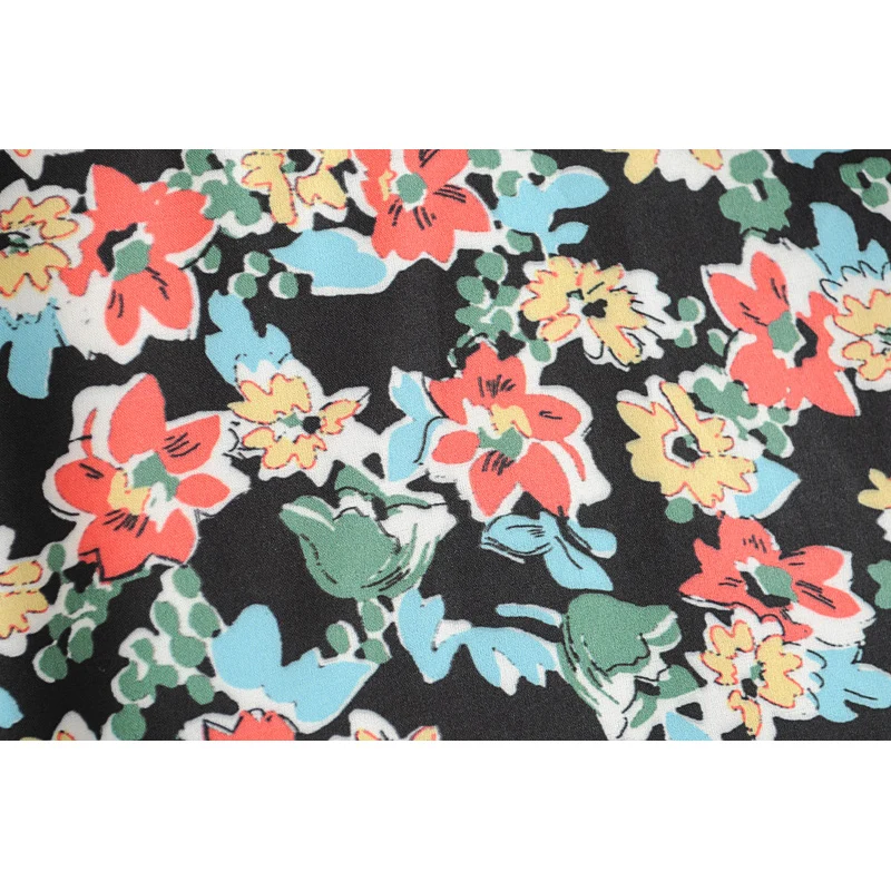 Модное винтажное женское платье с цветочным принтом и длинным рукавом из