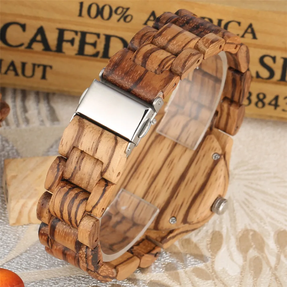 

Full Wooden Watch Quartz Women's Watches Simple Creative Hollow Dial Natural Wood Watches Folding Clasp Ladies Wrist Watch