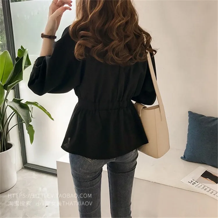 2020 Ранняя весна женская новая темпераментная тонкая рубашка с v образным вырезом