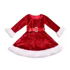 Для маленьких девочек красное рождественское праздничное платье От 6 месяцев до 5 лет для детей ясельного возраста, теплые бархатные вечерние платье для девочки с поясом, зимняя одежда с длинными рукавами, наряд с О-образным вырезом