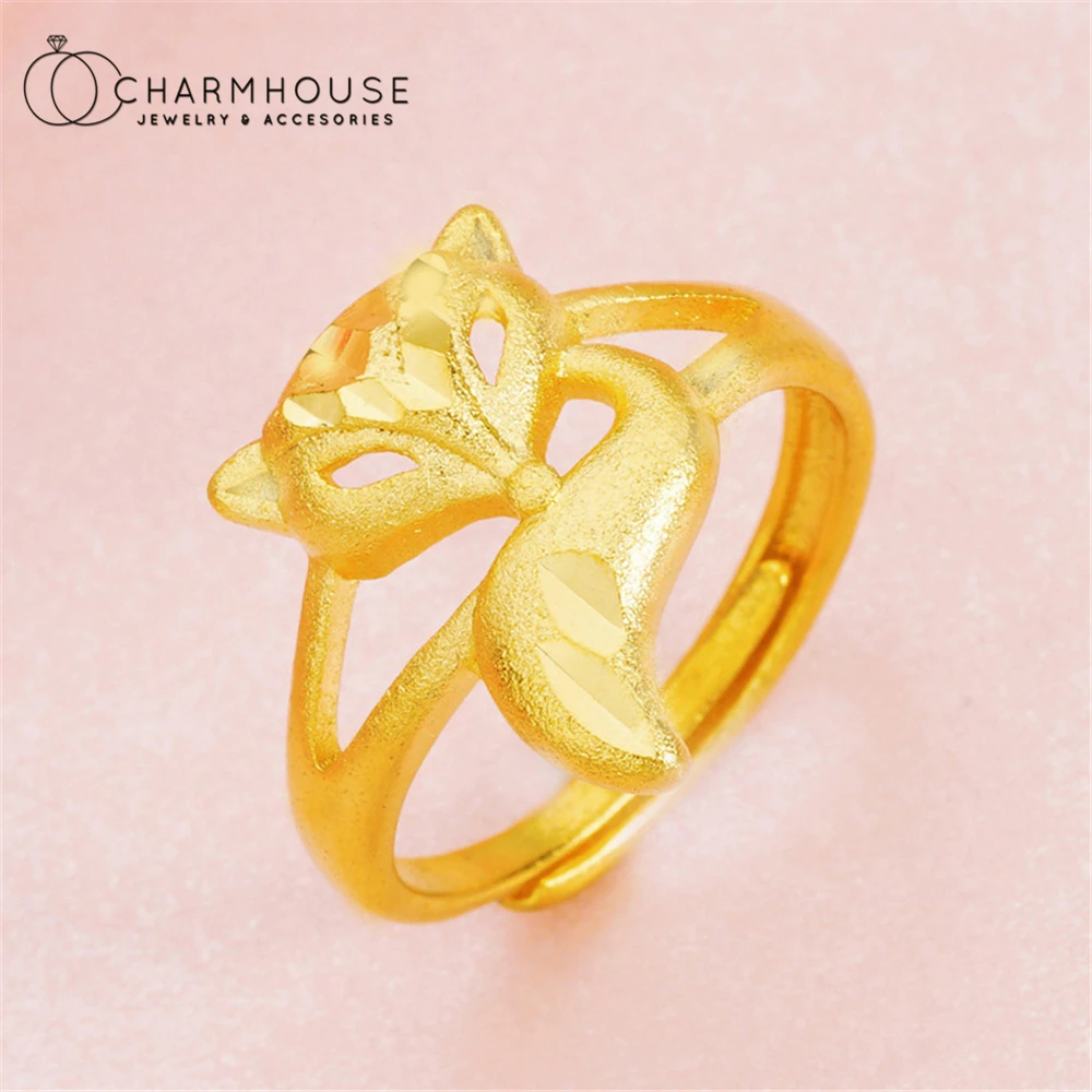 Обручальные кольца из желтого золота для женщин Открытое кольцо с лисой