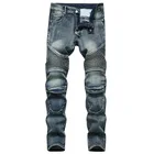 Симпатичные осенние популярные мужские джинсы наколенники для верховой езды Ретро мотоциклетные джинсы узкие трендовые модные Универсальные джинсы