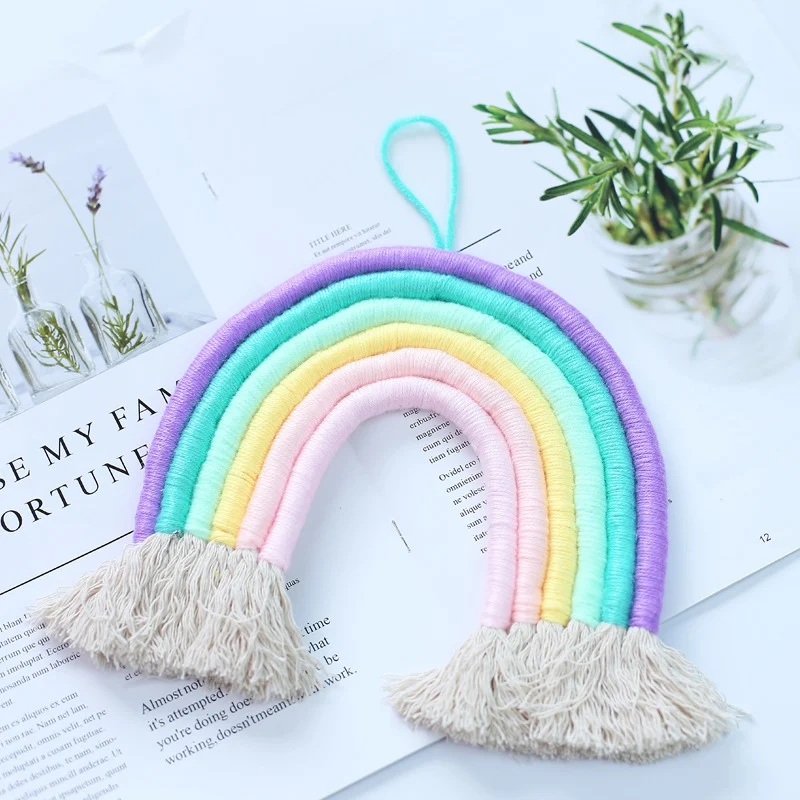 Ручное Тканое кольцо с радугой внутри гобелен на стену искусство украшение дома