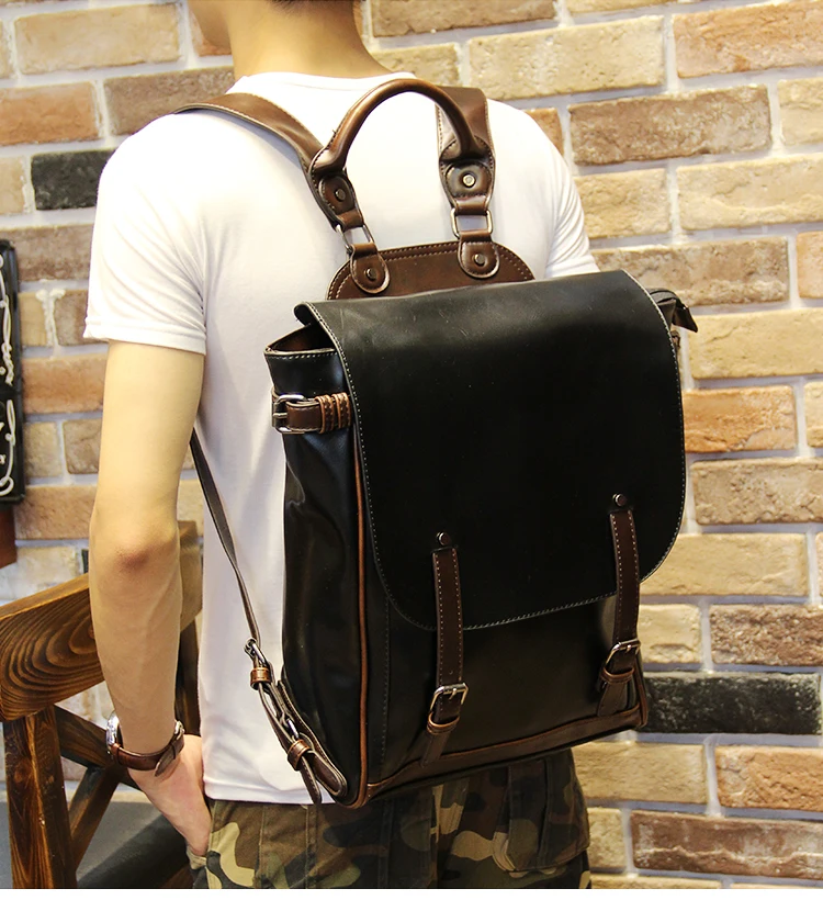 

Fashion design PU leather men's backpack young student school bag men's travel backpack casual laptop bag