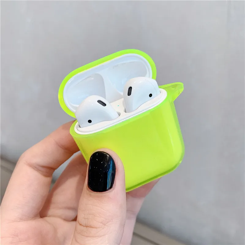 

Модный флуоресцентный желтый чехол для AirPods, защитный чехол для наушников Bluetooth, чехол для Air Pods 2, Роскошный прозрачный мягкий чехол
