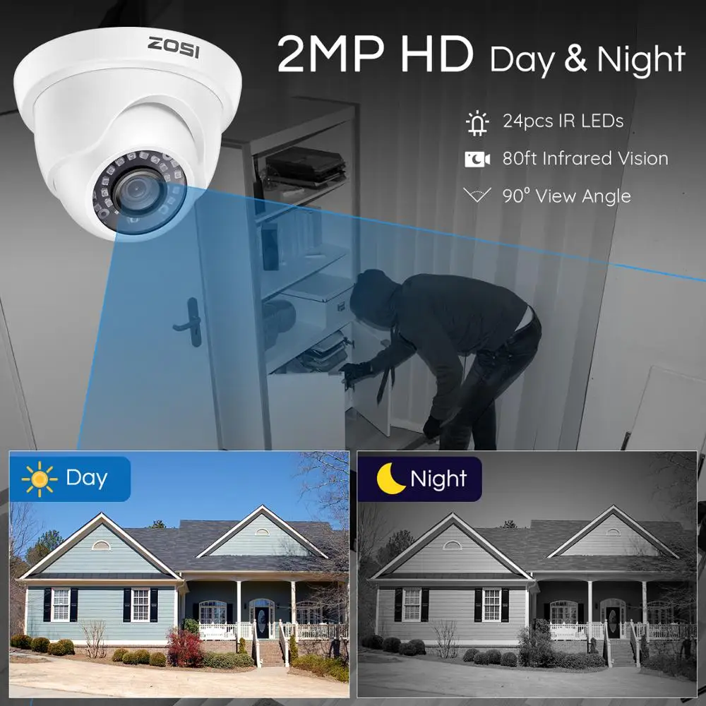 ZOSI 1080P 4-IN-1 Outdoor Indoor Video Surveillance Security Camera Analog Weatherproof Nightvision for CCTV System |