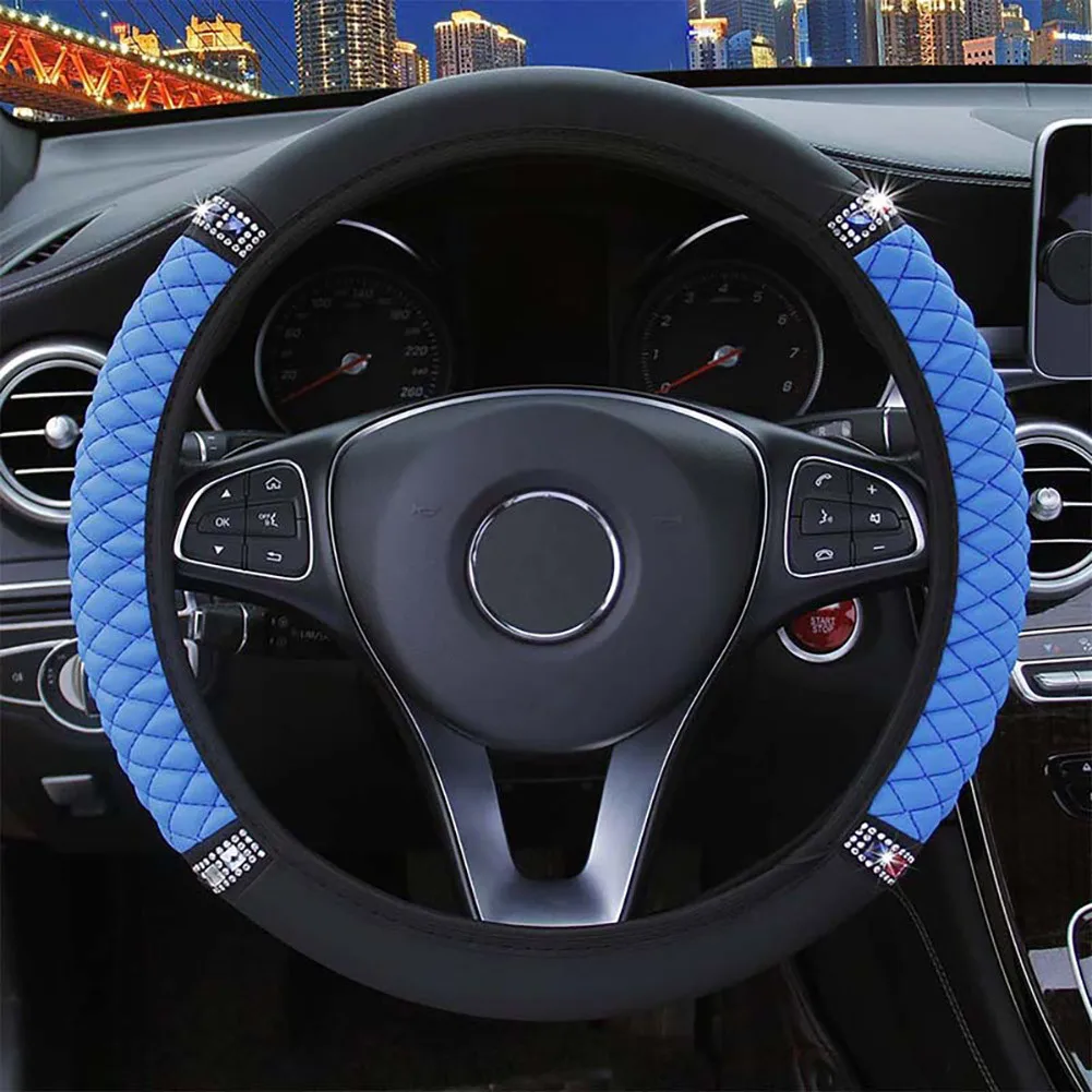 

For 38-37CM Steering Wheel Cover 1 Pcs Black + Blue Car Elastic Interior