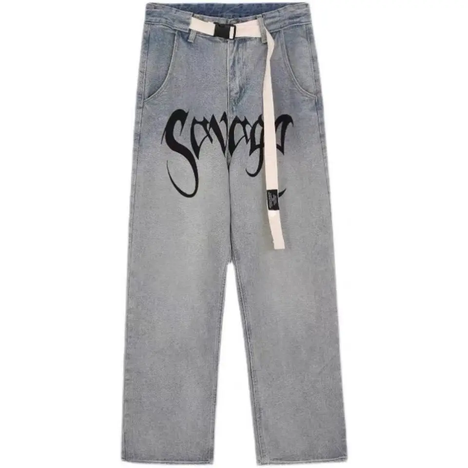 European And American Loose-fitting Men's Jeans For Spring 2021 The New Retro Print Trend Hip Hop Denim Pants Are Selling Well