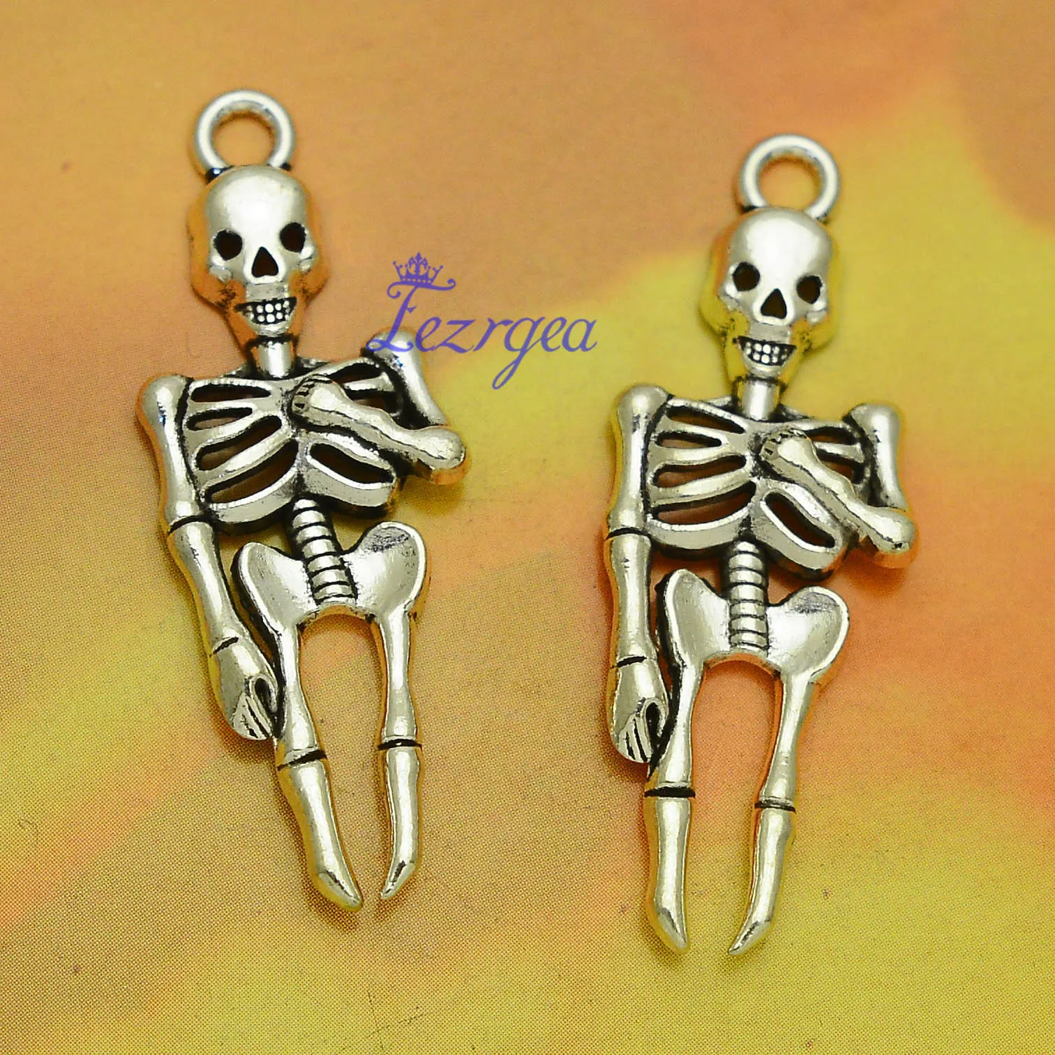 

15 шт./лот-41x15 мм Подвески в виде черепа, антикварные посеребренные Подвески в виде скелета для Хэллоуина, товары для рукоделия, аксессуары дл...