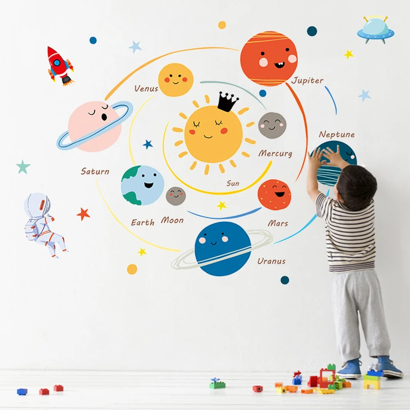 

Solar System Wall Stickers Decals For Kids Rooms Stars Outer Space Planets Earth Sun Saturn Mars Poster Mural Wall Decals Room