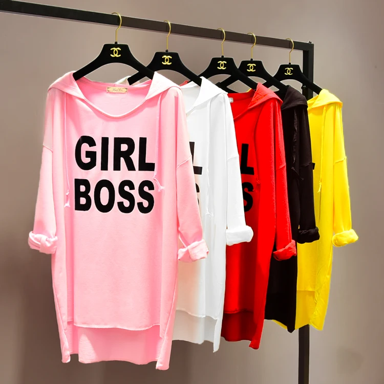 Новые женские свободные толстовки простая Студенческая длинная рубашка с