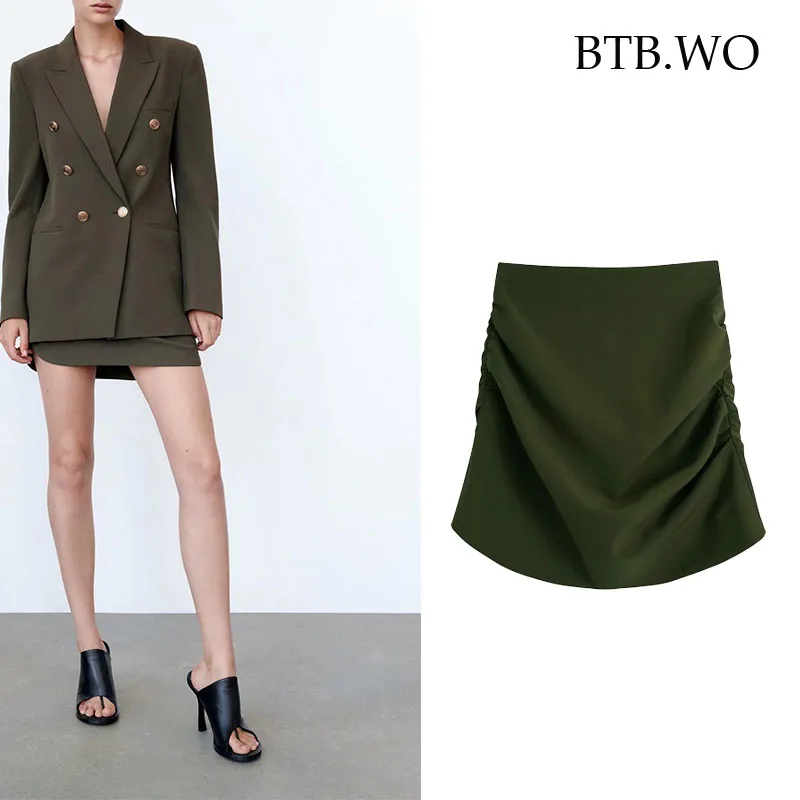 

BTB.WO Za Skirt Women High Street Solid Side Zipper Sexy Mini Skirts Faldas Mujer Ladies Light Soft Casual Slim Chic Vestidos