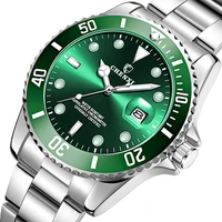luxury men watches classic green silver stainless steel waterproof casual business male sport wristwatch japan movement calendar