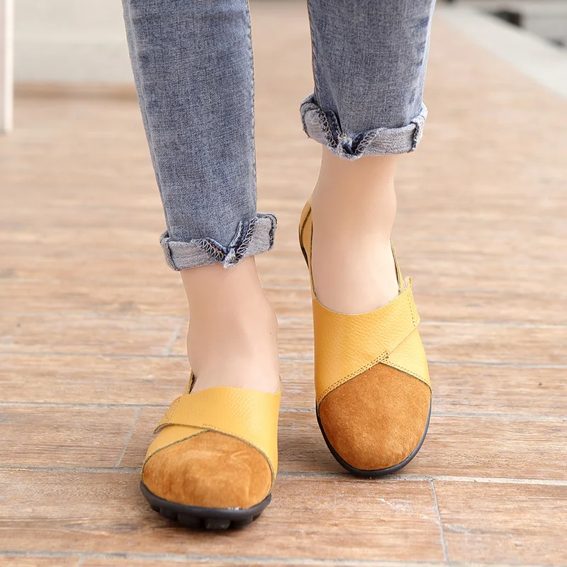 

2021 Hot Style Vogue Trend Comfortable Lightweight Woman's Flats Shoes Woman Soft Genuine Leather Big Size Boat Shoes for Women