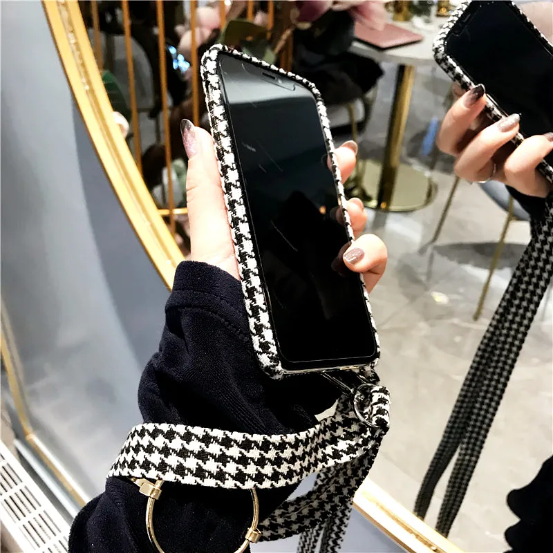 Роскошный Ретро Черный Белый силиконовый чехол для iPhone XS Max XR X 6 6S 7 8 Plus с ремнями |