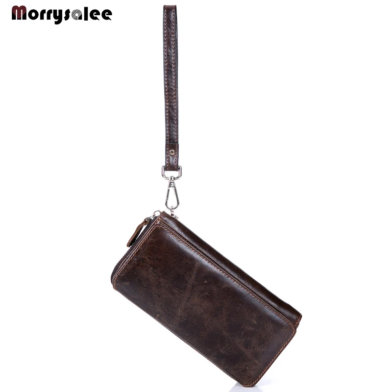 Men's Long Zip Wallet Leather Men's Bags Multi-card Mobile Phone Bag Business Clutch Multi-function The First Layer of Leather