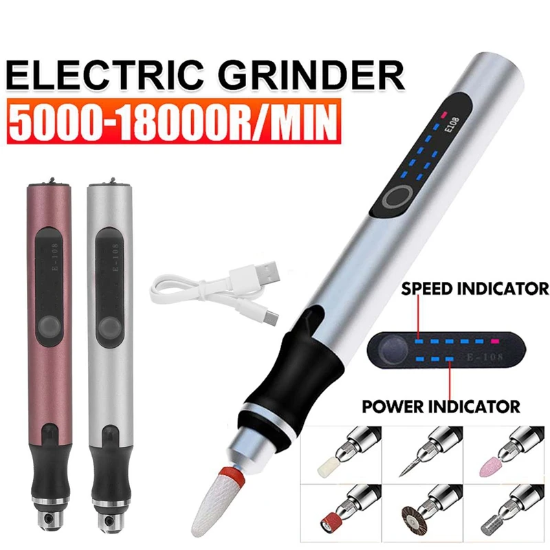 

SHGO HOT-18000RPM DIY Mini Cordless Engraving Pen Rechargeable Wireless Electric Grinder Wood Carving Pen for Engraving